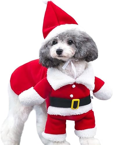 Katze Weihnachten Outfit, Weihnachten Haustier Kleidung Hund Katze Weihnachten Kostüm Weihnachtsmann Haustier Hoodie Mantel für kleine mittelgroße Hunde Katzen (L, Rot) von HshDUti