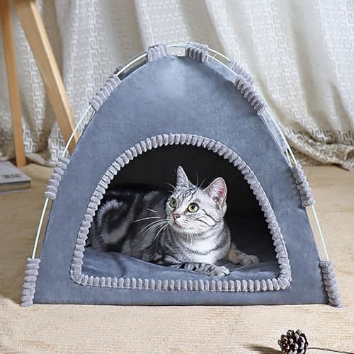 Katzenhaus für Draußen Katzenhöhle Outdoor für Katzen KatzenhöHle Große Katzen Bett, Hundezelt Katzenzelt mit Kissen für Haustiere, weich, warm Katzenbett,Grau,S von Hsivtns