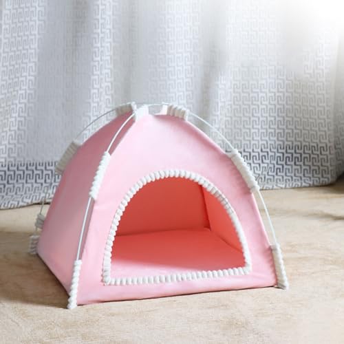 Katzenhaus für Draußen Katzenhöhle Outdoor für Katzen KatzenhöHle Große Katzen Bett, Hundezelt Katzenzelt mit Kissen für Haustiere, weich, warm Katzenbett,Rosa,S von Hsivtns