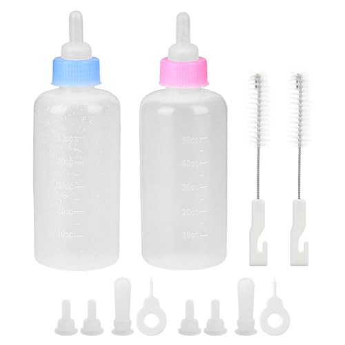 Hsthe Sea 2 Stück 60 ml Haustiere Aufzuchtflasche Pet Milchflasche Haustier Babyflasche Kit mit Reinigungsbürste und Ersatznippeln für Kätzchen und Kleintiere von Hsthe Sea