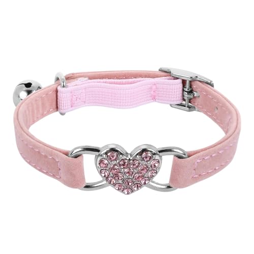 Hsthe Sea Katzenhalsband mit Herz-Strasssteinen und Sicherheitsgurt, verstellbar, beflocktes farbiges Rautendesign mit Glöckchen – Haustierbedarf für kleine Katzen und Hunde (Pink) von Hsthe Sea