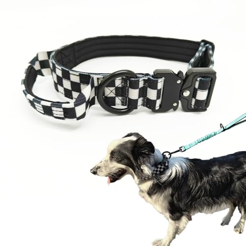 Huali Taktisches Hundehalsband, Premium-Qualität, verstellbar, strapazierfähig, dickes und langlebiges Hundehalsband mit Schnellverschluss-Metallschnalle (L, Schachbrett) von HuaLiPet