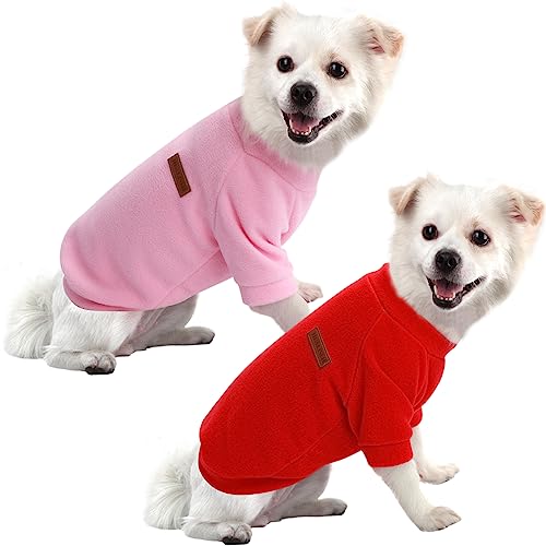 HuaLiSiJi Hundepullover Fleece Hundepullover Kleine Hunde Warm Hunde Sweatshirt, Warm und Leicht, Mit Einer Weichen Textur, Leicht zu Tragen und Hellen Farben (Rot+Rosa, XS) von HuaLiSiJi