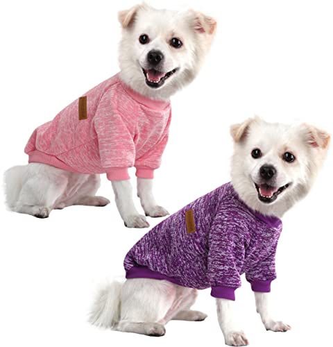 HuaLiSiJi Hundepullover Kleine Hunde Chihuahua Pullover Hunde Hoodie Hunde Strickpullover, Warm und Leicht, Mit Einer Weichen Textur, Elastizität Leicht zu Tragen (Pink+Lila, XXL) von HuaLiSiJi