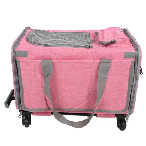 Hundetransporter mit Rädern für Katzen, Einfach Zusammenklappbarer, Verstellbarer Schultergurt, Solide Konstruktion, Hundetransporter mit Rädern für die Haustierversorgung (PINK) von Huairdum