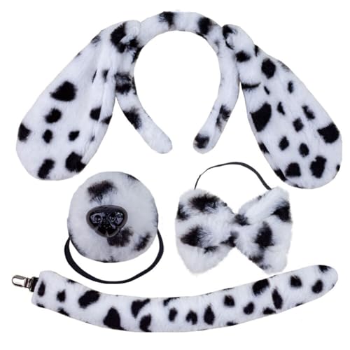 Huamengyuan Plüsch Hundeohren-Stirnband Set Fliege Hundeohren Kopfdekoration Plüschflecken Hundenase Schwanz Tierhaarreifen Hundeohren Haarband für Halloween Cosplay Typ 1 von Huamengyuan