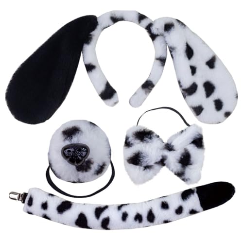 Huamengyuan Plüsch Hundeohren-Stirnband Set Fliege Hundeohren Kopfdekoration Plüschflecken Hundenase Schwanz Tierhaarreifen Hundeohren Haarband für Halloween Cosplay Typ 2 von Huamengyuan