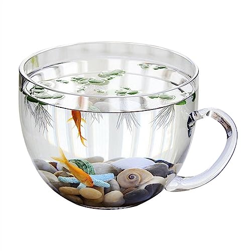 Aquarium Deko Aquarium Große Schüsselform mit Griff Glas Aquarium Tank Transparente verdickte Tischplatte Aquarium Ökologische Tank Tischplatte Ornamente Mini Aquarium von Huangj-0527