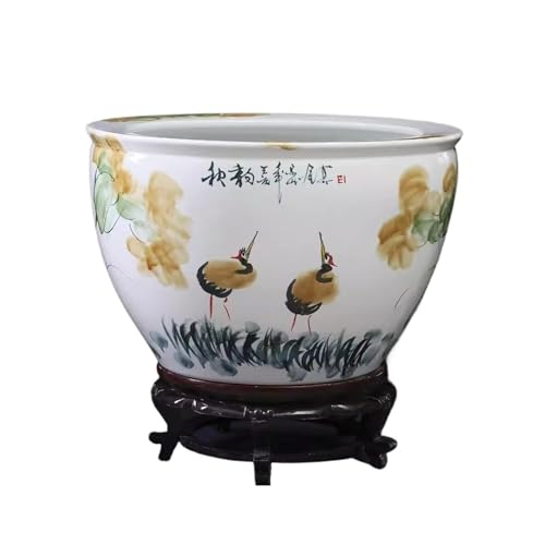 Aquarium Deko Aquarium mit traditioneller chinesischer Malerei, weißes Keramik-Aquarium, Wohnzimmer, Feng Shui-Aquarium, Schildkrötenbecken mit Holzsockel Mini Aquarium(40x40x25cm) von Huangj-0527