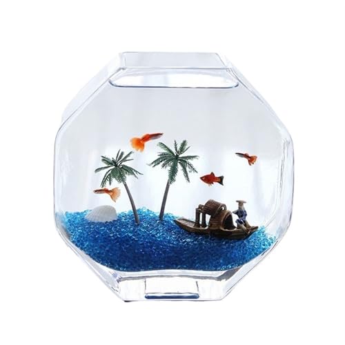 Aquarium Deko Kreatives achteckiges Glas-Aquarium, verdicktes Glas, transparentes Aquarium, kleines Aquarium for den Schreibtisch zu Hause Mini Aquarium von Huangj-0527