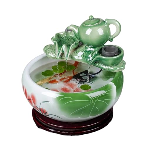 Aquarium Deko Rundes Keramik-Aquarium, Schildkrötenbecken, Wohnzimmer, kleines dekoratives Aquarium for den Schreibtisch zu Hause, mit Wasserpumpe und Keramik-Teekannen-Dekoration Mini Aquarium(Green, von Huangj-0527