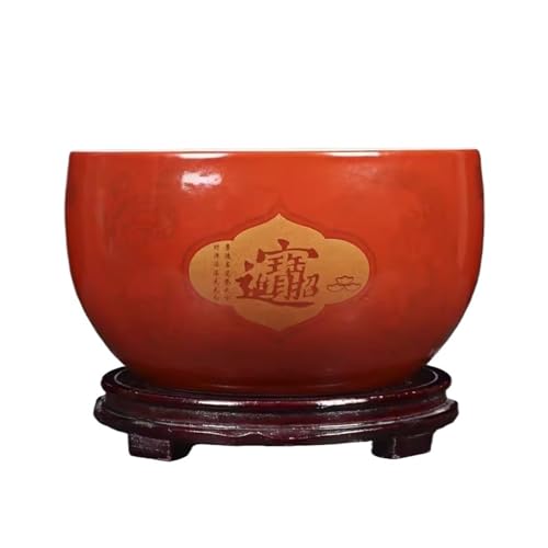 Aquarium Deko Treasure Bowl Ceramic Fortune Fish Tank Desktop Ceramic Small Treasure Bowl Turtle Feeding Bowl Mini Aquarium(Red,26x14cm) von Huangj-0527