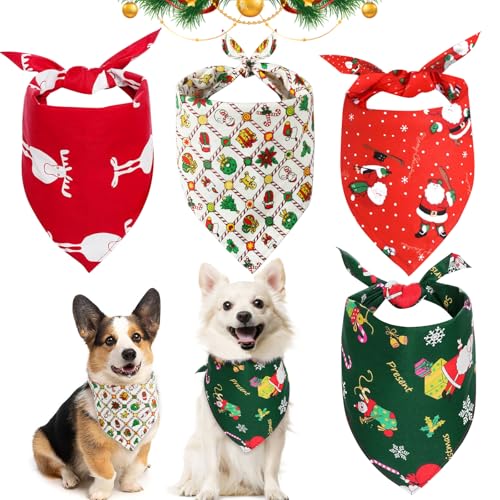 4 Stück Hundehalstuch Weihnachten, Halstuch Hund Weihnachten, Hundehalstuch Kleine Hunde, Hundekostüm Weihnachten, Hunde Bandana, Einstellbare Dreieck Hundehalstuch für Kleine Mittlere Große Hunde von Huanmin