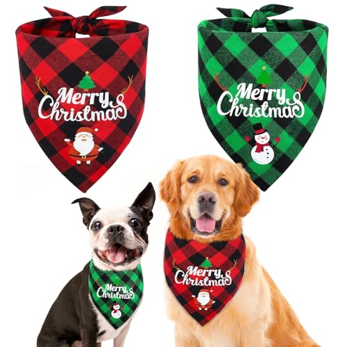 Halstuch Hund, 2 Stück Hundehalstuch Weihnachten, Halstuch Hund Weihnachten, Einstellbare Dreieck Hundehalstuch, Hundehalstuch Kleine Hunde, Muster Mit Weihnachtsschneemännern und Alten Männern von Huanmin