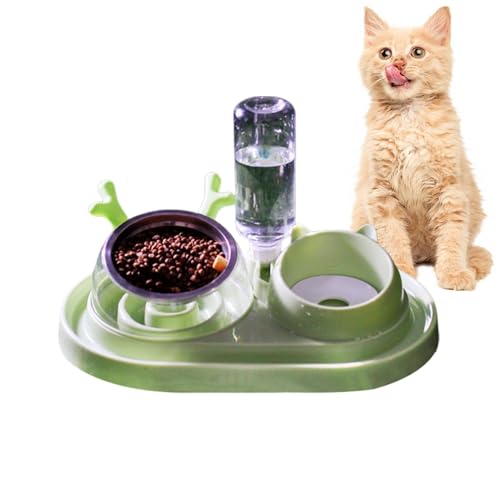 Huayeex Katzenfutterspender und Wasserspender-Set, 2-in-1, automatische Haustier-Bewässerungsschüssel, langsames Fressen, Katzenfutterspender, 15° geneigter Wassernapf für Kätzchen, Welpen, Katzen, von Huayeex