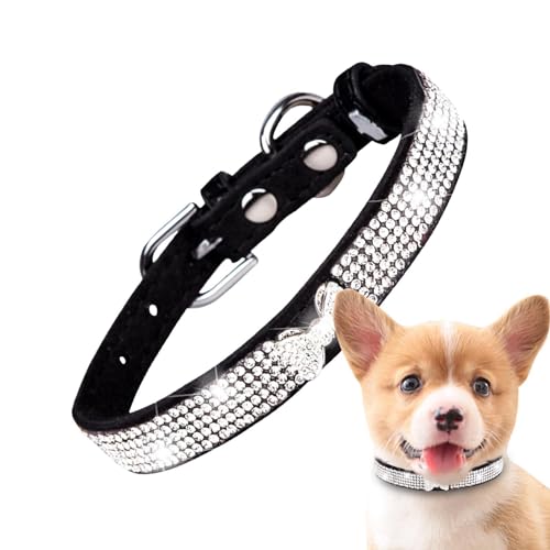 Huayeex Strass Hundehalsband, Mikrofaser Haustier Halsband mit Strass für Mädchen Hunde und Katzen, Verstellbares Fancy Hundehalsband, Weiches Weibliches Hundehalsband, Reißfestes Strass von Huayeex