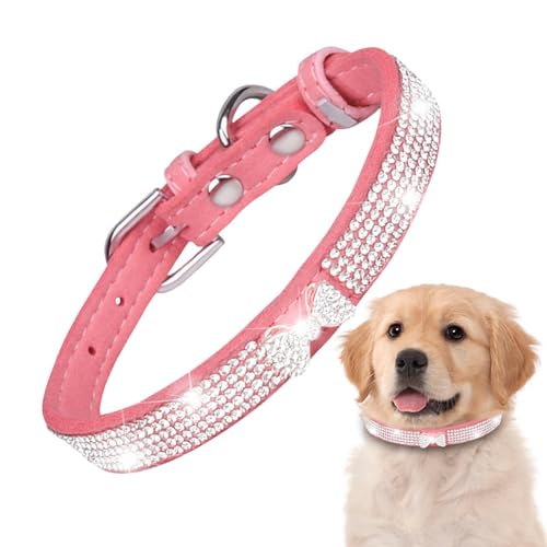 Huayeex Strass Hundehalsband - Mikrofaser Fancy Pet Halsband für Hündinnen und Mädchen Katzen - Reißfestes Atmungsaktives Katzenhalsband, Verstellbares Strass-Katzenhalsband, Weibliches Hundehalsband von Huayeex