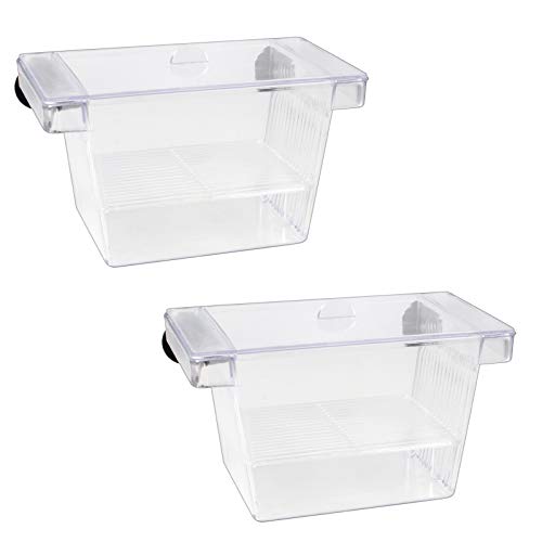 Huayue 2 Set Fisch Ablaichkasten Aquarium Aufzuchtbehälter Kunststoff Fisch Zucht Isolation Box Schwimmende Laichkasten Ablaichkasten Brutkasten Zuchttanks Breeding Box mit 4 Saugnäpfe (Transparent) von Huayue