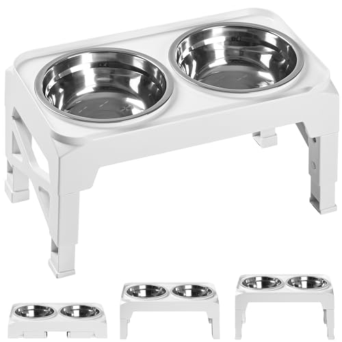 Hubulk Erhöhte Hundenäpfe mit 2 Edelstahlnäpfen für Hundefutter und Wasser, ohne Verschütten, rutschfester Ständer, verstellbar auf 3 Höhen (7 cm, 15,2 cm, 19,1 cm), für kleine, mittelgroße Hunde und von Hubulk