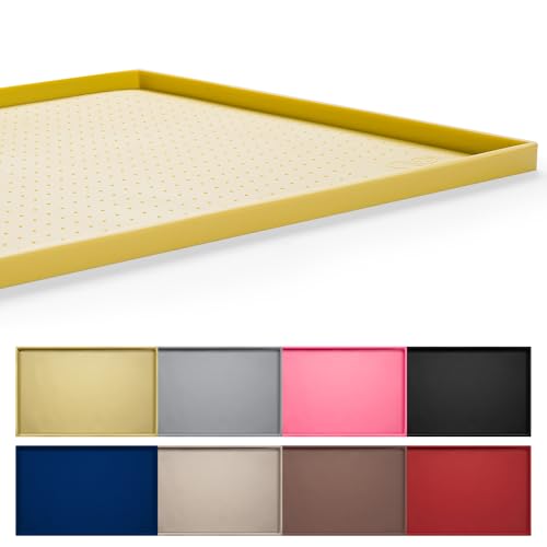 Hubulk Futtermatte für Hunde und Katzen, Größe L (48.3 x 30.5 cm), XL (61 x 40.6 cm) oder XXL (81 x 61 cm), 1.3 cm und 2.5 cm, erhöhter Rand, Silikon, Platzdeckchen groß (XXL, Beige und Gelb) von Hubulk