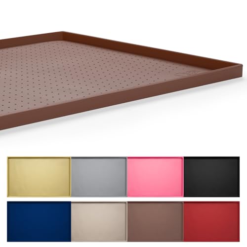 Hubulk Futtermatte für Hunde und Katzen, L (48.3x30.5 cm), XL (61x40.6 cm) oder XXL (81.3x61 cm), 1.3 cm und 2.5 cm, erhöhter Rand, Silikon, rutschfest, groß (71 cm 1x40 cm 5.7x2 cm, braun) von Hubulk