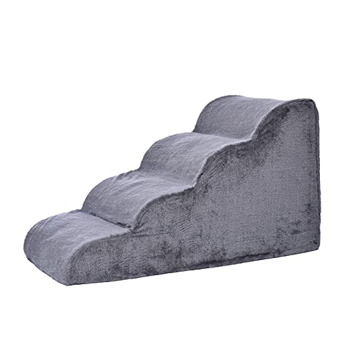 4-stufige Haustiertreppe, Hundetreppe mit Plüschbezug Katzentreppe für Sofa Bett, Tierrampe für Katzen und Hunde, rutschfest Haustiertreppe Aus Schwamm - 31,50" x 16,54" x 19,69" von Hudhowks