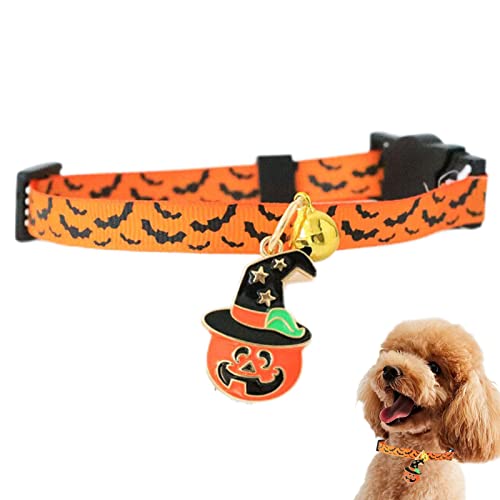 Kürbis-Geist-Fledermaus-Hundehalsbänder mit Glöckchen, Halloween-Haustierhalsband, verstellbares Halloween-Haustier-Cosplay-Par -Kostümzubehör für Katzen und kleine mittelgroße Hunde von Hudhowks