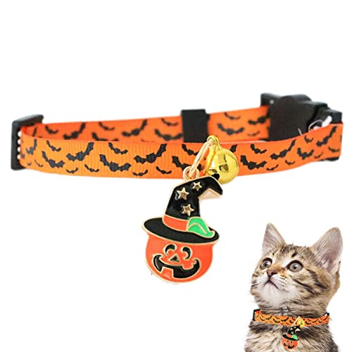 Kürbis-Geist-Fledermaus-Hundehalsbänder mit Glöckchen, Halloween-Haustierhalsband, verstellbares Halloween-Haustier-Cosplay-Par -Kostümzubehör für Katzen und kleine mittelgroße Hunde von Hudhowks