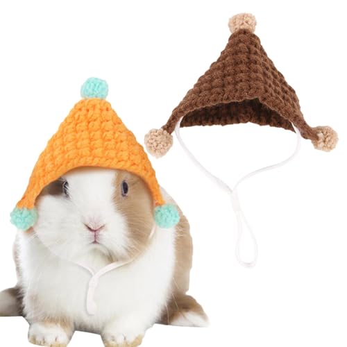 Winziger Hut für Kaninchen, Hamsterhut | 2 Stück gestrickte Hamster-Kopfbedeckungen mit verstellbarem Riemen | Niedlicher Hut für Eidechsen, Hamster, Bartagamen, Urlaubskostüm-Zubehör von Hudhowks