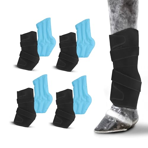 Pferde-Eisstiefel 4er Set - Kühlendes Pferde-Eisbeutel - Kühlender Eisbeutel Wrap für Knie, Sprunggelenk, Hufe Verletzungen - Wärme- und Kältetherapie Pferdebeinwickel - Vollständige Abdeckung von Hudson Comfort