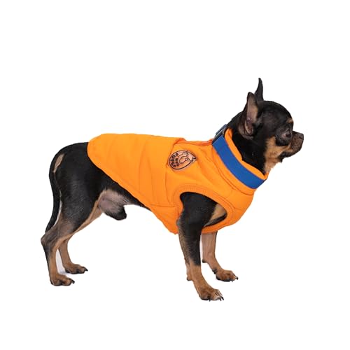 Hug Pupee Verstellbarer Halsumfang für kleine Hunde, gepolsterte Jacke, Wintermantel, gemütlich, warm, bequem, Kleidung für kleine Hunde, Orange, Größe L von Hug Pupee