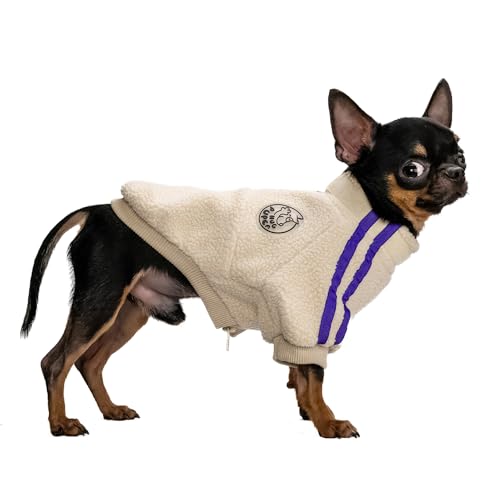 Hug Pupee Kleine Hunde-Fleecejacke, gemütlich, warme Winterkleidung für kleine Hunde, Pullover, Beige, Größe L von Hug Pupee