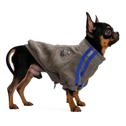 Hug Pupee Kleine Hunde-Fleecejacke, gemütlich, warme Winterkleidung für kleine Hunde, Pullover, Grau, Größe L von Hug Pupee