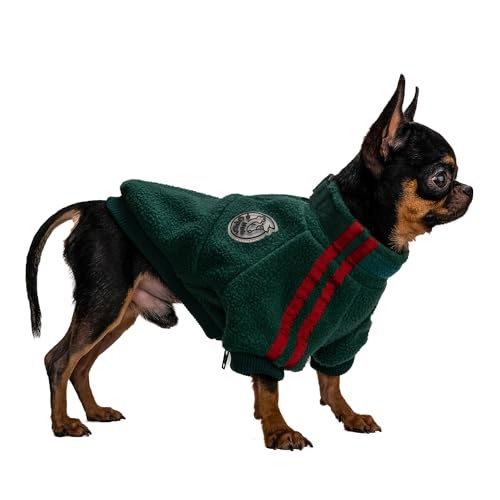 Hug Pupee Kleine Hunde-Fleecejacke, gemütlich, warme Winterkleidung für kleine Hunde, Pullover, Grün, Größe M von Hug Pupee