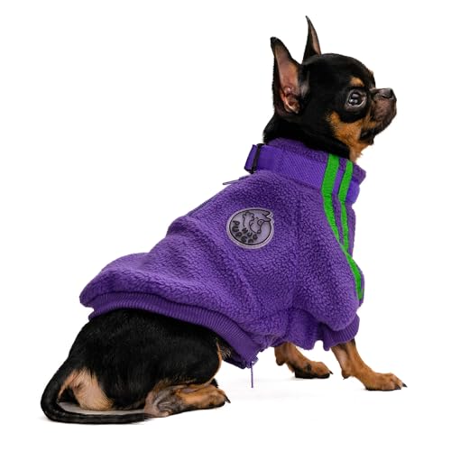 Hug Pupee Hundekleidung für kleine Hunde, Fleece, Rundhalsausschnitt, gemütlich, warm, Winterkleidung, Reißverschluss für kleine Welpen, Violett, Größe L von Hug Pupee