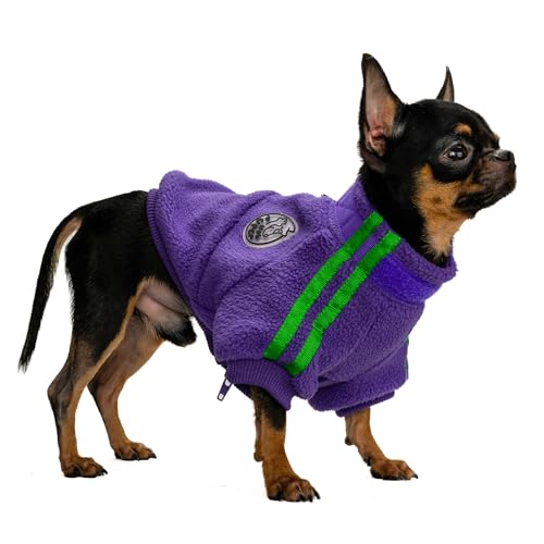 Hug Pupee Hundekleidung für kleine Hunde, Fleece, Rundhalsausschnitt, gemütlich, warm, Winterkleidung, Reißverschluss für kleine Welpen, Violett, Größe S von Hug Pupee