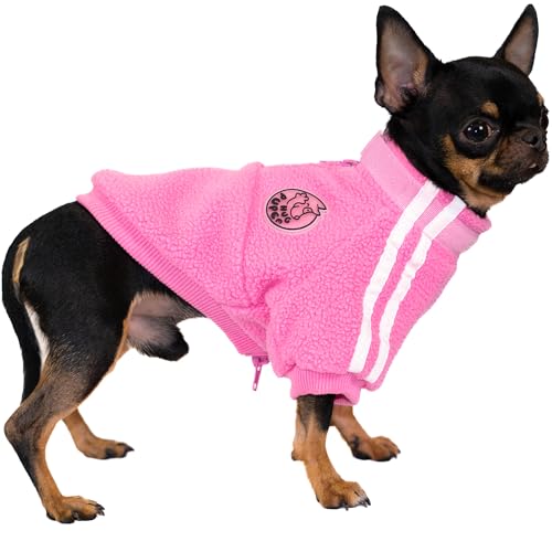 Hug Pupee Hundekleidung für kleine Hunde, Fleece, Rundhalsausschnitt, gemütlich, warm, Winterkleidung, Reißverschluss für kleine Welpen, Rosa, Größe S von Hug Pupee