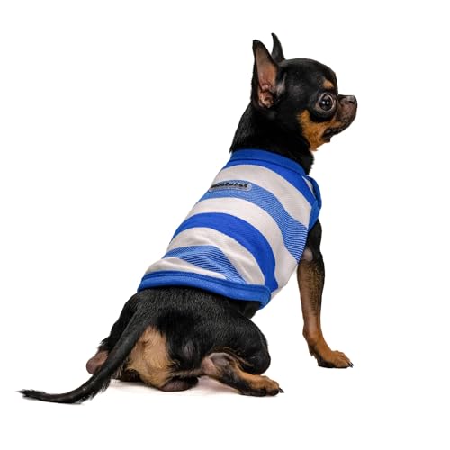 Hug Pupee Kleine Hundekleidung, Hemd, gemütlich, bequeme Kleidung für kleine Hunde, Sweatshirt, Weste, horizontale Streifen, Blau, Größe L von Hug Pupee