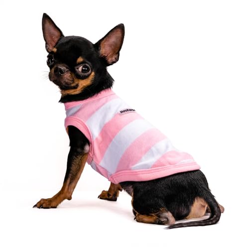 Hug Pupee Kleine Hundekleidung, Hemd, gemütlich, bequeme Kleidung für kleine Hunde, Sweatshirt, Weste, horizontale Streifen, Rot, Größe L von Hug Pupee