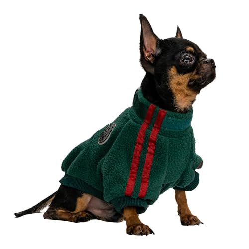 Hug Pupee Verstellbarer Halsumfang, Hundekleidung für kleine Hunde, Fleecejacke, gemütlich, warm, Winterkleidung, Pullover für kleine Welpen, Grün, Größe L von Hug Pupee