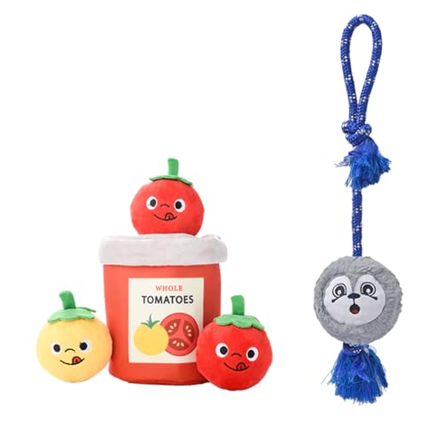 HugSmart Hundespielzeug aus Seil, Spielzeug mit Versteckspiel in Tomatendose (2er-Pack), interaktives Apportier-Hundespielzeug-Set für Langeweile, strapazierfähiges Nylon-Knotenseil für kleine und von HugSmart