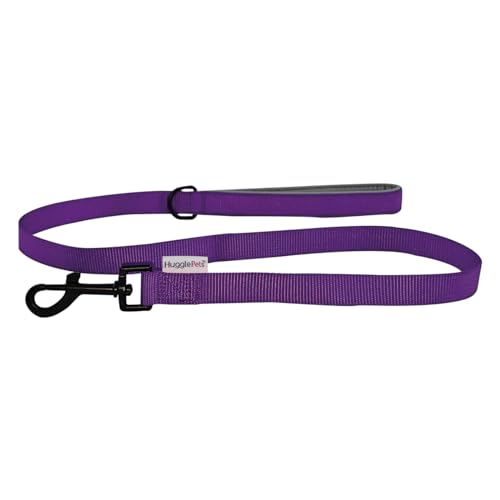 HugglePets Gepolsterte Hundeleine für bequemes Gehen, robustes Gewebe, weicher Neopren-Griff, drehbarer D-Ring für Halsband-Befestigung, Violett von HugglePets