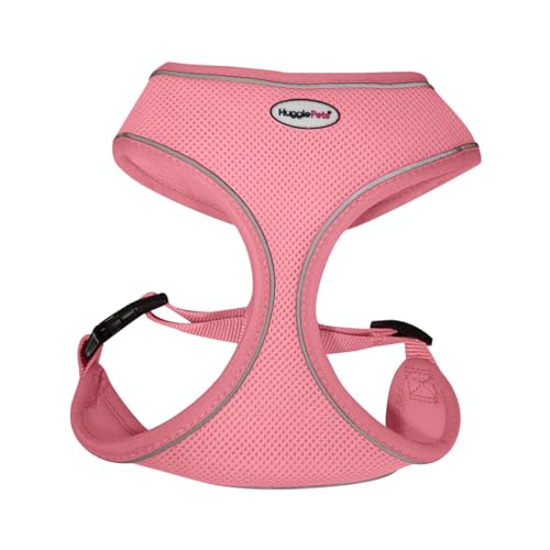 HugglePets Hundegeschirr aus Netzstoff, atmungsaktiv, leicht, wasserdicht, einfach an der Leine zu befestigen, Größe M, 44–57 cm, Rosa von HugglePets