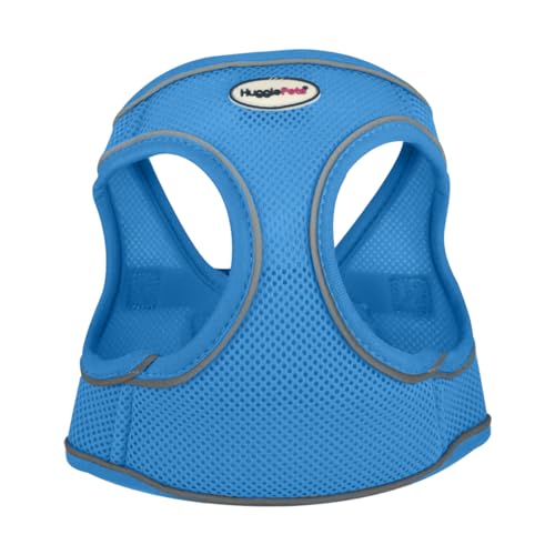 HugglePets Hundegeschirr aus Netzstoff, atmungsaktiv, leicht, wasserdicht, für kopfscheue Hunde, Größe L, 52–60 cm, Blau von HugglePets