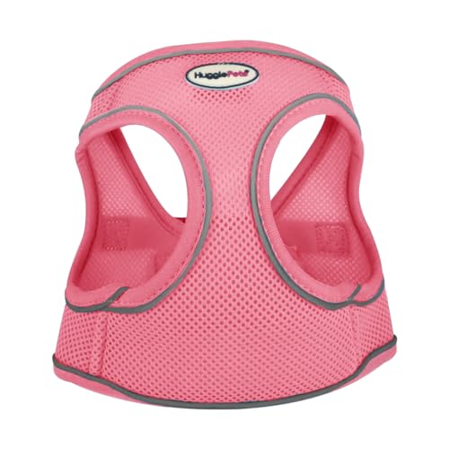 HugglePets Hundegeschirr aus Netzstoff, atmungsaktiv, leicht, wasserdicht, für kopfscheue Hunde, Größe M, 44–52 cm, Rosa von HugglePets