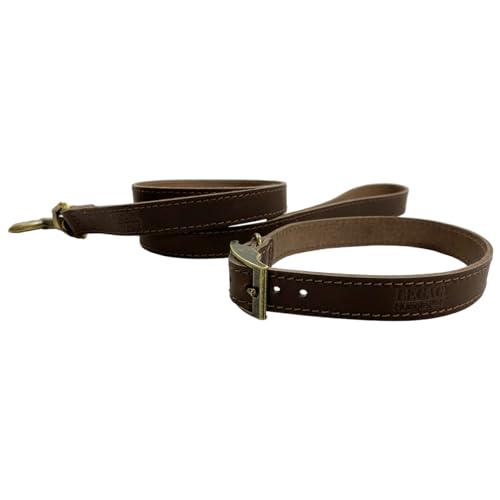 HugglePets Hundehalsband und Leine, Leder, handgefertigt, Größe L, 40–45 cm, Schokoladenbraun von HugglePets