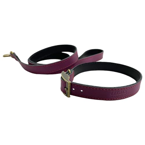 HugglePets Hundehalsband und Leine, aus Leder, hergestellt in Großbritannien, handgefertigt, Merlot, Größe L 40–45 cm von HugglePets