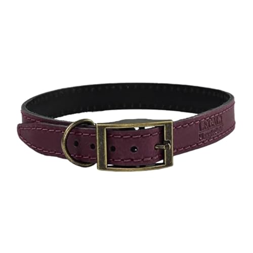 HugglePets Legacy Hundehalsband, aus britischem Leder, handgefertigt, Merlot, Größe L 40–45 cm von HugglePets