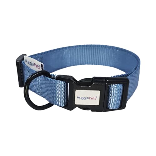 HugglePets Snappy Blue Großes 45-70 cm Hundehalsband | Verstellbares wetterfestes Halsband mit Zubehörring | gewebtes Stoffhalsband | kleine, mittelgroße und große Hunde von HugglePets