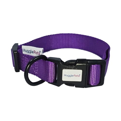 HugglePets Snappy Hundehalsband, Größe L, 45–70 cm, verstellbar, wetterfest, mit Zubehörring, gewebtes Stoffhalsband, für kleine, mittelgroße und große Hunde, Violett von HugglePets